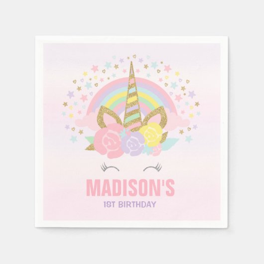 Serviette En Papier Unicorn Anniversaire de la fête Napkin Whimsical U (Devant)