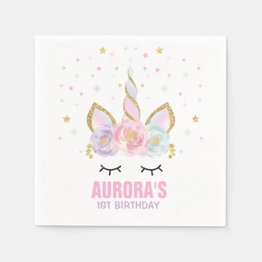 Serviette En Papier Unicorn Anniversaire de la fête Napkin Whimsical U (Devant)