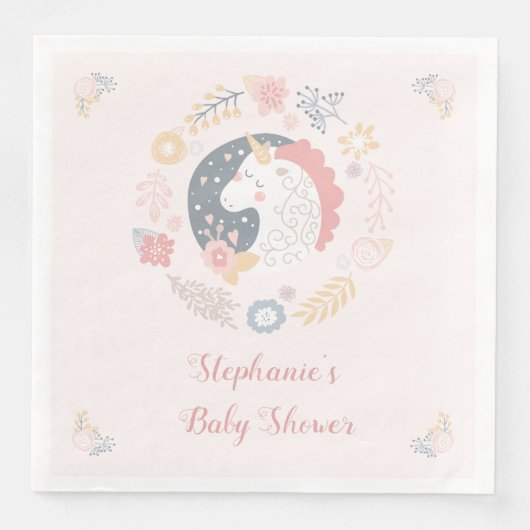 Serviette En Papier Unicorn Blush Florals Baby shower personnalisé (Devant)
