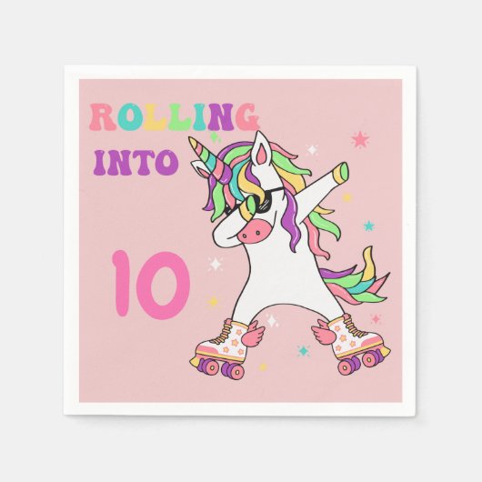 Serviette En Papier Unicorn Dabbing Roller Patinage Anniversaire (Devant)