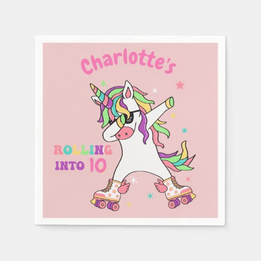 Serviette En Papier Unicorn Dabbing Roller Patinage Anniversaire (Devant)