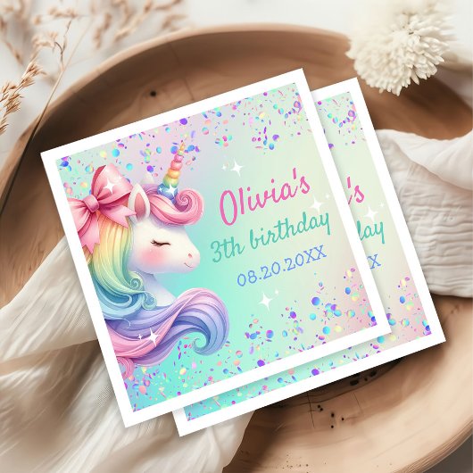 Serviette En Papier Unicorn Girl Magique Pastel Rainbow Anniversaire