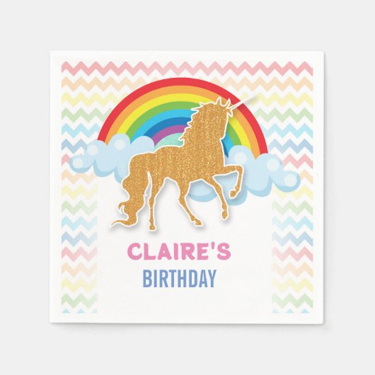 Serviette En Papier Unicorn invitation Anniversaire Magique Arc-en-cie (Devant)