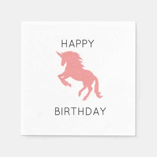 Serviette En Papier Unicorn Joyeux Anniversaire Peinture rose Napkin (Devant)