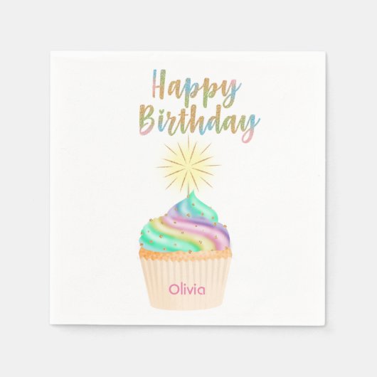 Serviette En Papier Unicorn Joyeux Cupcake d'anniversaire (Devant)