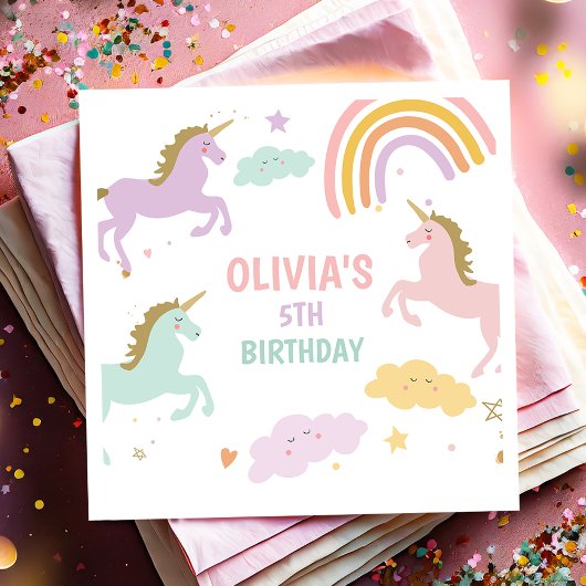 Serviette En Papier Unicorn Magical Rainbow Celebration Fille Annivers
