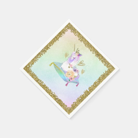 Serviette En Papier Unicorn Princesse Iridescente Rainbow Pastel Party (Coin)