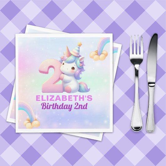 Serviette En Papier Unicorn Rainbow 2nd Birthday Party for Girls