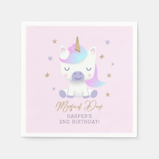 Serviette En Papier Unicorn Thème Anniversaire (Devant)