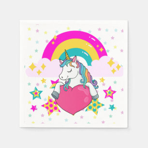 Serviette En Papier Unicorne arc-en-ciel avec étoiles