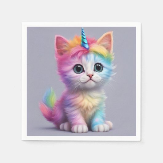 Serviette En Papier Unicorne arc-en-ciel Kitten (Devant)