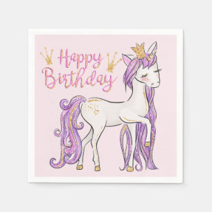 Serviette En Papier Unicorne blanche avec Gold Crown Modern