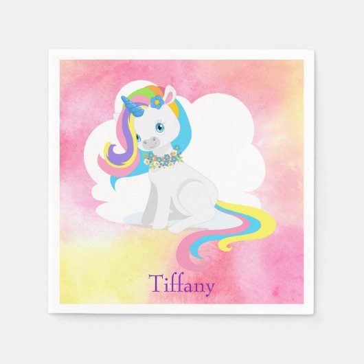 Serviette En Papier Unicorne blanche jolie arrière - plan d'aquarelle  (Devant)
