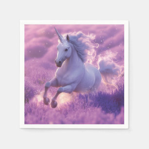 Serviette En Papier Unicorne blanche majestueuse à travers la lavande