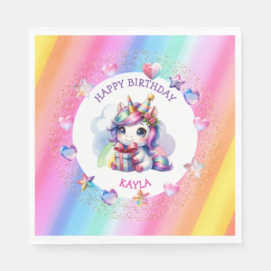 Serviette En Papier Unicorne d'anniversaire de la fille personnalisée (Devant)