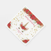 Serviette En Papier Unicorne de Noël Poinsettia avec Font Rouge (Coin)
