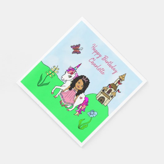 Serviette En Papier Unicorne et fée fête d'anniversaire personnalisée (Coin)