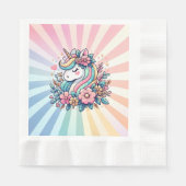 Serviette En Papier Unicorne et fleurs magiques rose et or (Devant)