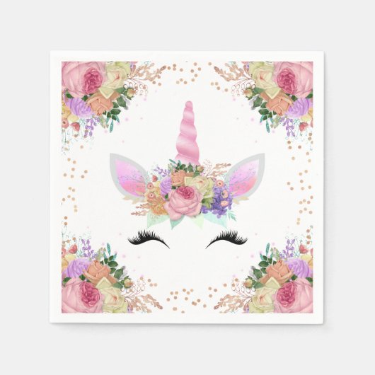 Serviette En Papier Unicorne florale brillante (Devant)