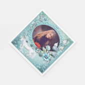 Serviette En Papier Unicorne Florale Turquoise Photo Anniversaire (Coin)