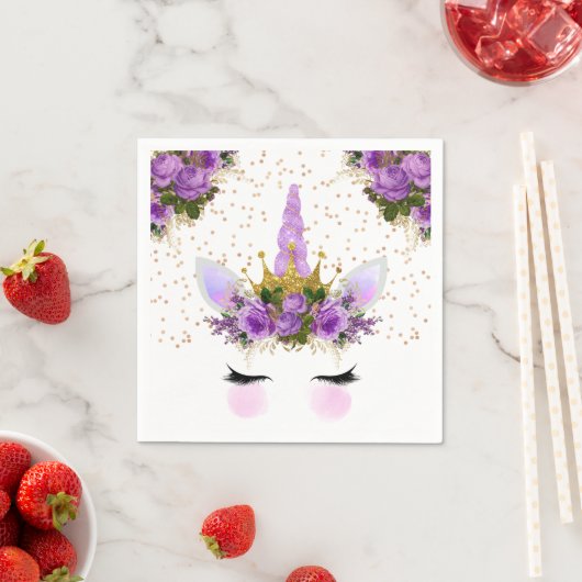 Serviette En Papier Unicorne florale violette Princesse (En situation)