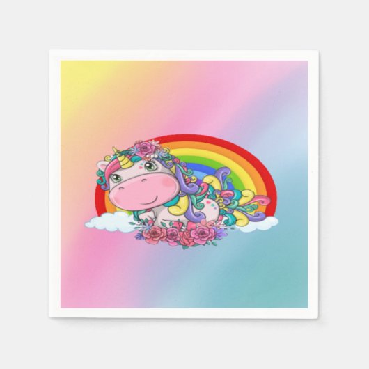 Serviette En Papier Unicorne heureux Anniversaire serviettes (Devant)