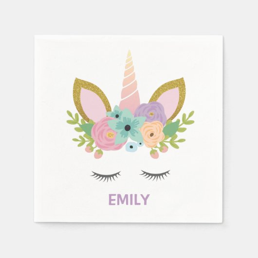 Serviette En Papier Unicorne magique parties scintillant de nom person (Devant)