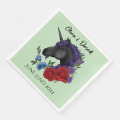 Serviette En Papier Unicorne noire violet Fleurs de Sage Rouge (Coin)