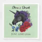 Serviette En Papier Unicorne noire violet Fleurs de Sage Rouge (Devant)