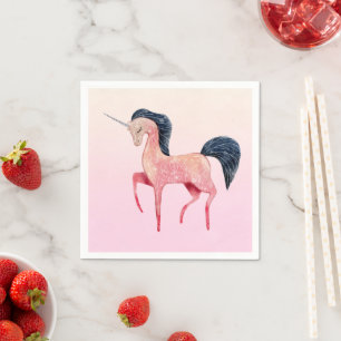 Serviette En Papier Unicorne nordique rose avec Black Mane Anniversair