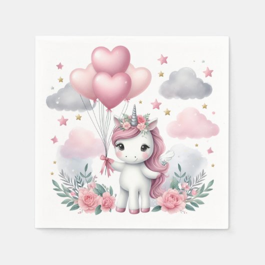 Serviette En Papier Unicorne rose (Devant)