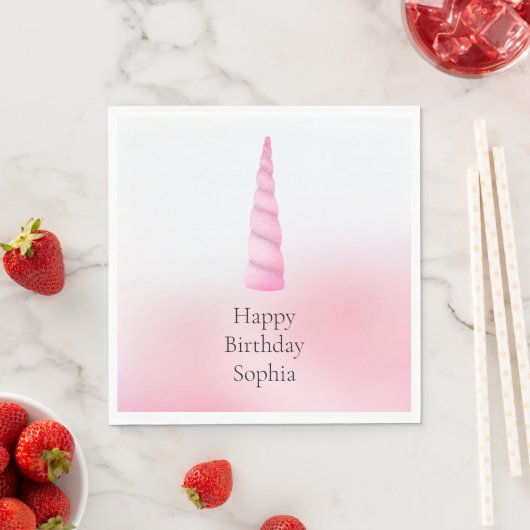 Serviette En Papier Unicorne rose blanc (En situation)