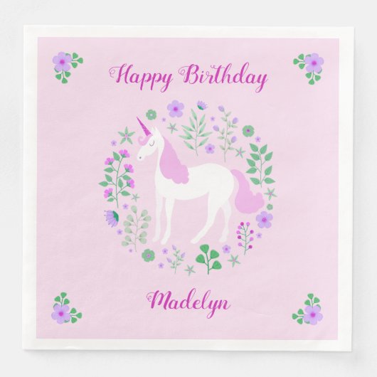 Serviette En Papier Unicorne rose Faux Parties scintillant rose Annive (Devant)