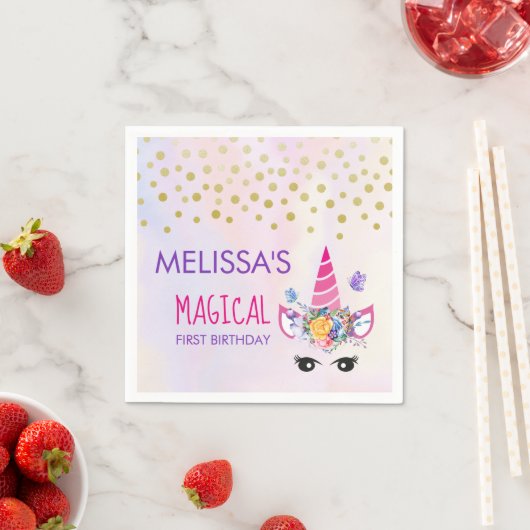 Serviette En Papier Unicorne rose tendance Confetti & Fleurs première  (En situation)