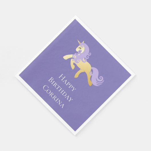 Serviette En Papier Unicorne violette or (Coin)