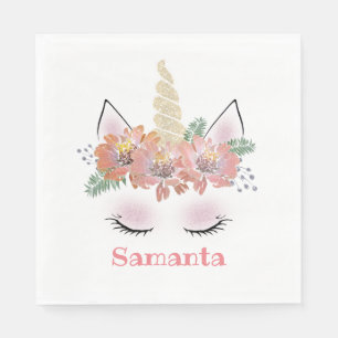 Serviette En Papier Unicorne, Visage Unicorne, personnalisée, girly, f