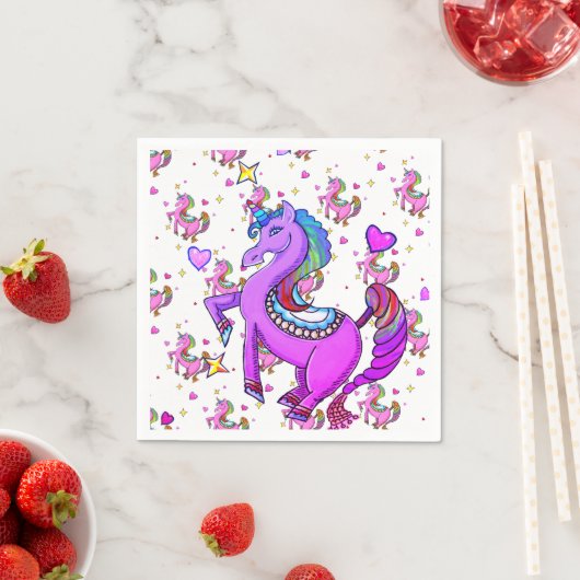 Serviette En Papier Unicornes arc-en-ciel (En situation)