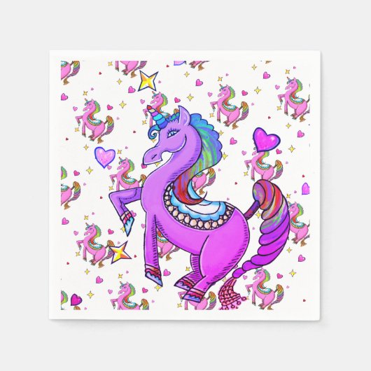 Serviette En Papier Unicornes arc-en-ciel (Devant)