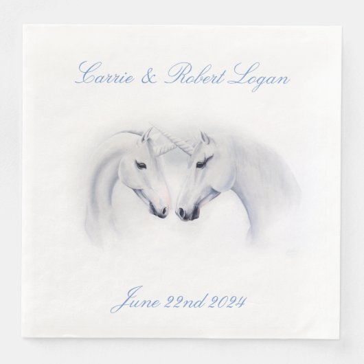 Serviette En Papier Unicornes blanches Aimer Couple (Devant)