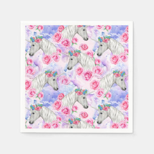 Serviette En Papier Unicornes et Motif Rose