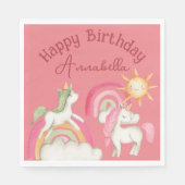 Serviette En Papier Unicornes mignonnes en rose (Devant)