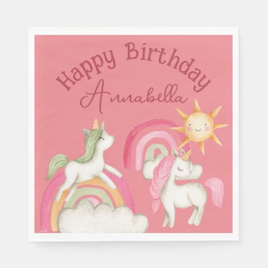 Serviette En Papier Unicornes mignonnes en rose (Devant)