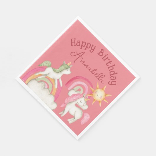 Serviette En Papier Unicornes mignonnes en rose (Coin)