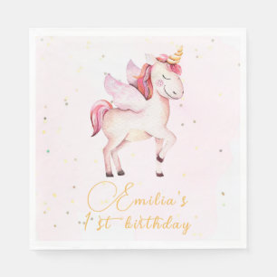 Serviette En Papier Unicornes Pegasus Aquarelle rose Filles d'annivers