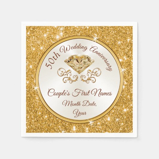Serviette En Papier Unique 50e Anniversaire Napkins Beverage, Déjeuner (Devant)