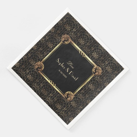 Serviette En Papier Unique Gold Black Great Gatsby Art Déco Mariage (Coin)
