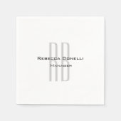 Serviette En Papier Unique Monogramme gris blanc moderne (Devant)