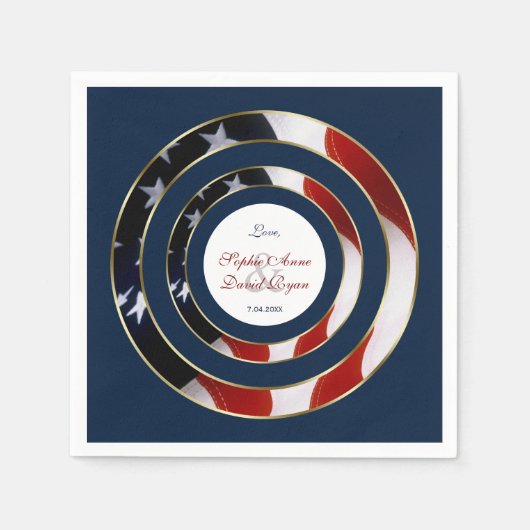 Serviette En Papier Unique Patriotique Élégant USA Mariage or drapeau (Devant)