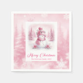 Serviette En Papier Unique Pink Snowman Kids Pinkmas Winter Scene Xmas (Devant)