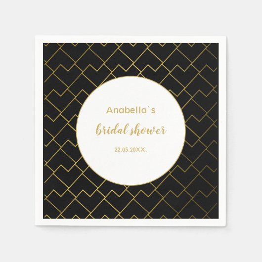 Serviette En Papier Urbain Chic Géométrique Motif noir doré (Devant)